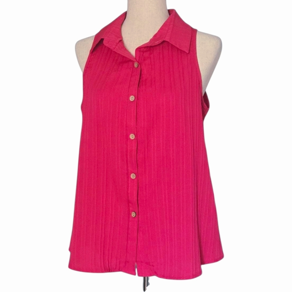 Pink Sleeveless A-line Button-Up Blouse Shirt| Lightweight | Large